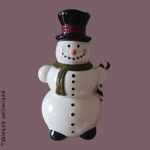 Tabletop unlimited snowman cookie jar white black color 14.5tall×8W